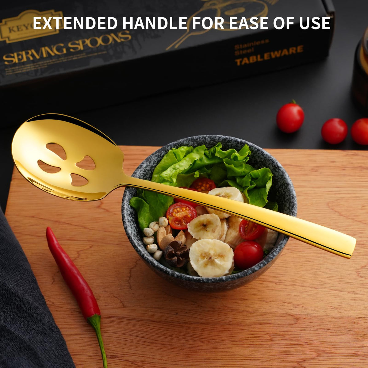 Keyoxy food-grade stainless steel spoons resist peeling and stay looking new.