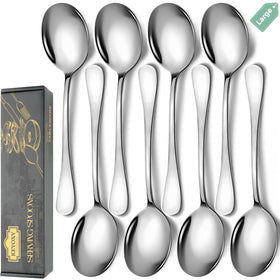 KeyOXY eight-piece 10-inch serving spoons with a mirror finish for elegant buffets.