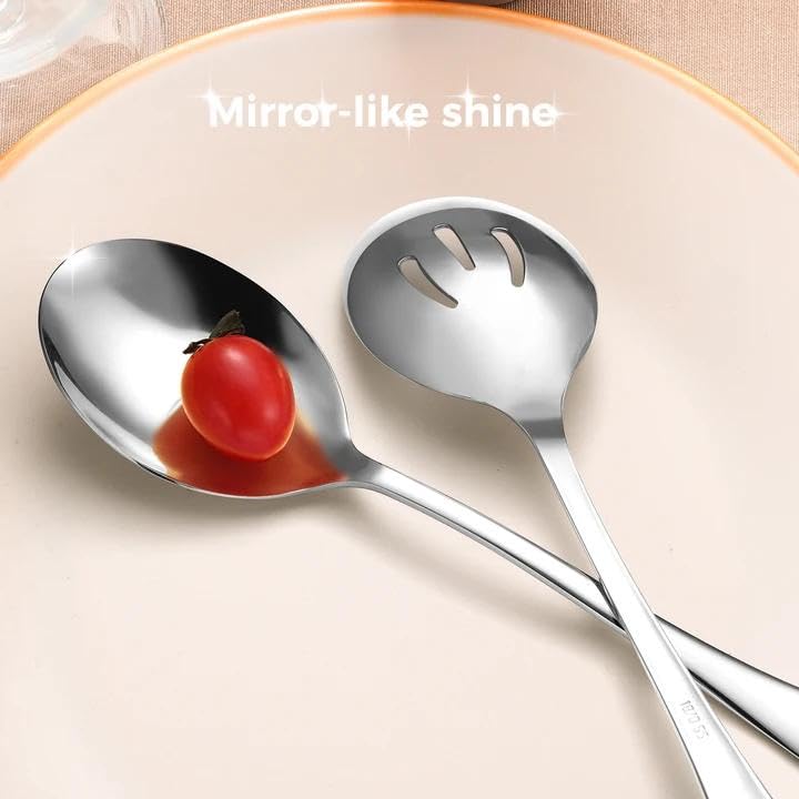 Keyoxy stainless steel serving spoons are dishwasher safe for easy cleanup.