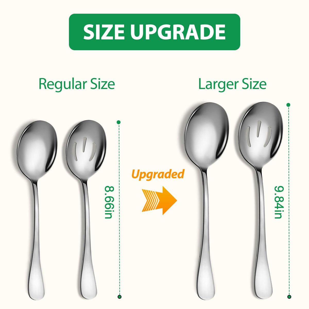 KeyOXY stainless steel slotted spoons 10 inch for draining and portioning.