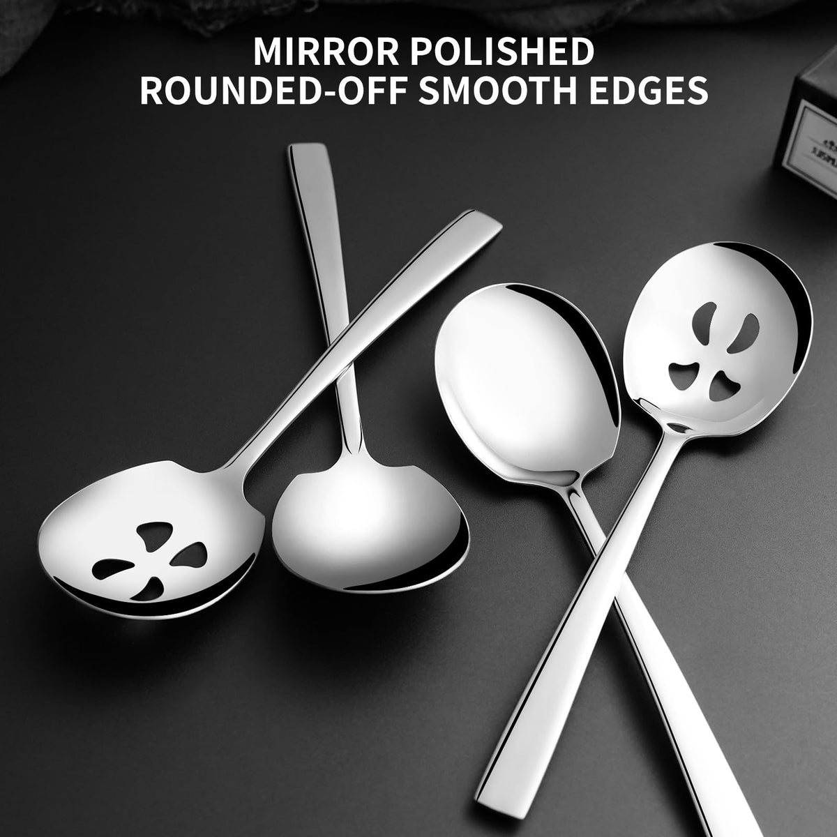 Keyoxy two slotted spoons for draining liquids during serving.