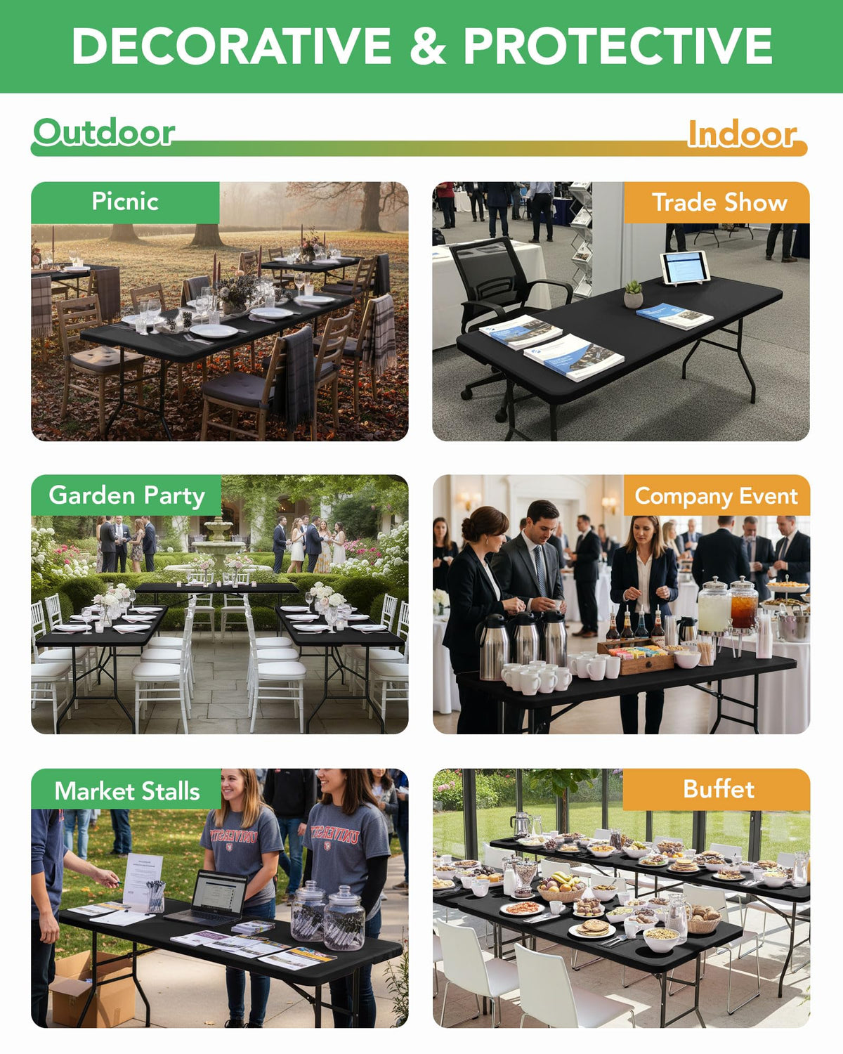 KeyWave black tablecloth ideal for outdoor picnics and events