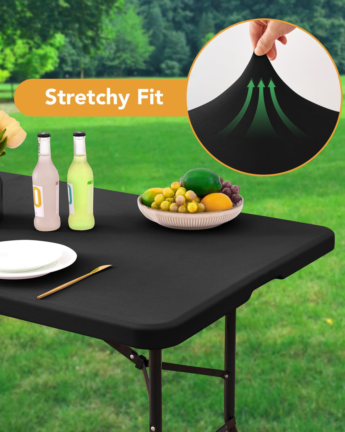 KeyWave stretch-fit cover drapes evenly over a rectangular table