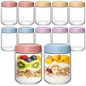 KEYWING 12-pack Overnight Oats Containers with clear glass for easy meal prep.