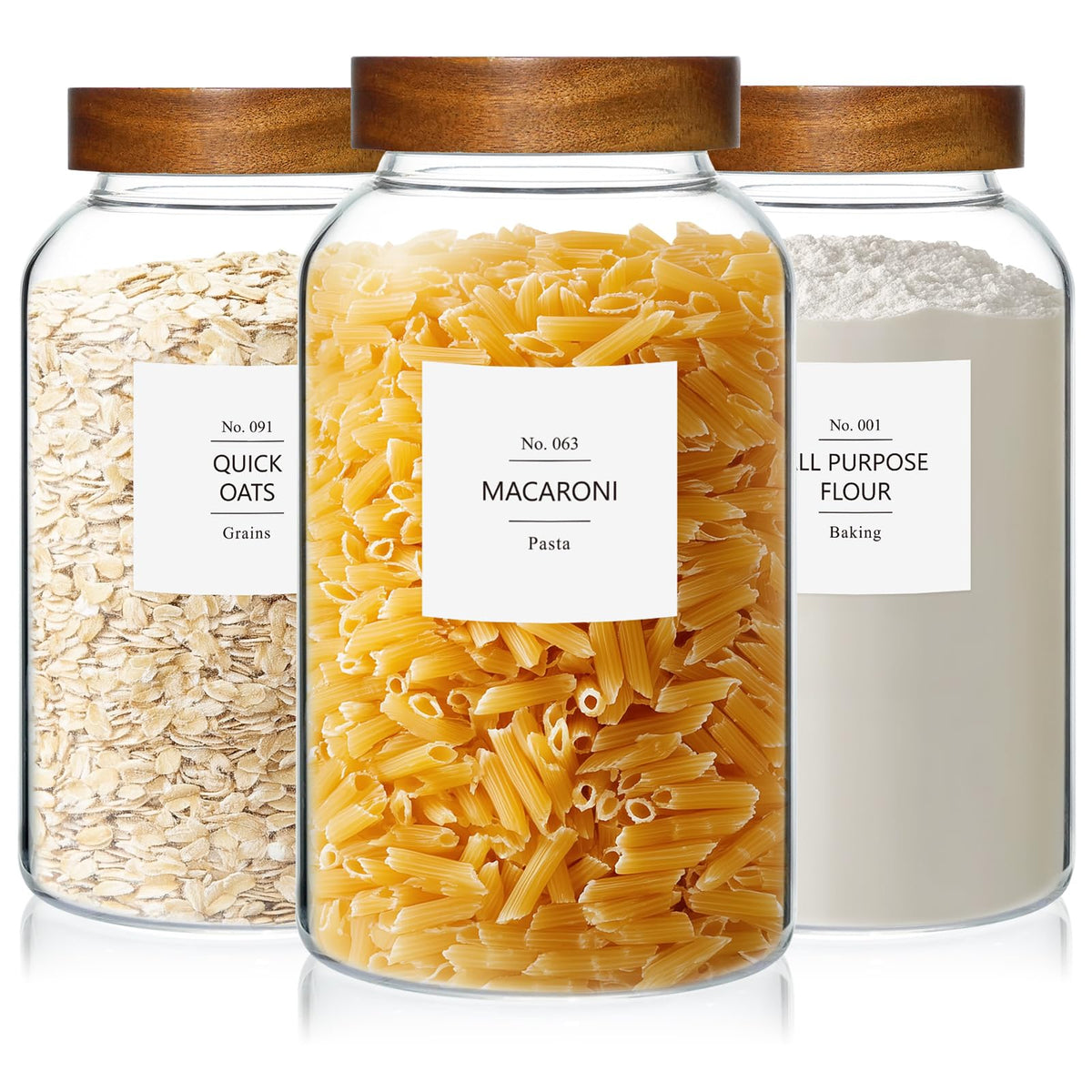 KEYWING 88oz glass jar set with clear glass for pantry organization.