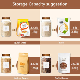 Storage options for flour, sugar, rice, pasta, and cereals in the kitchen.