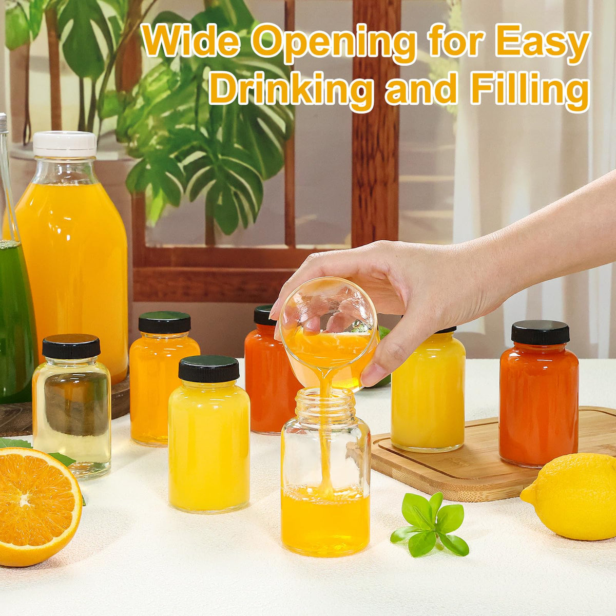 KeyWING wide-mouth 4oz bottle eases filling and pouring for daily wellness shots.