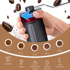 KharWette conical burrs provide consistent, low-heat grinding to preserve aroma.