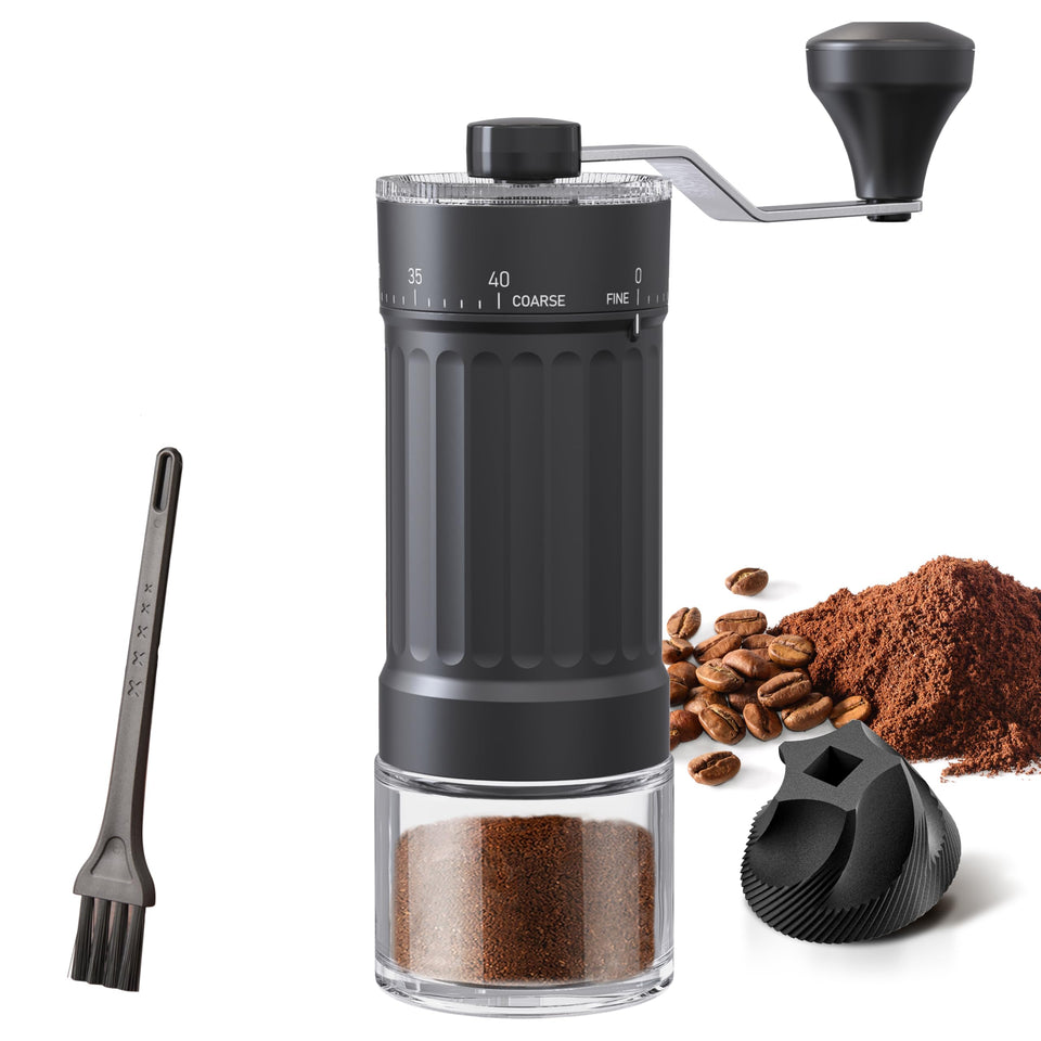 KharWette portable coffee grinder with ceramic burrs for precise, flavorful grinds.