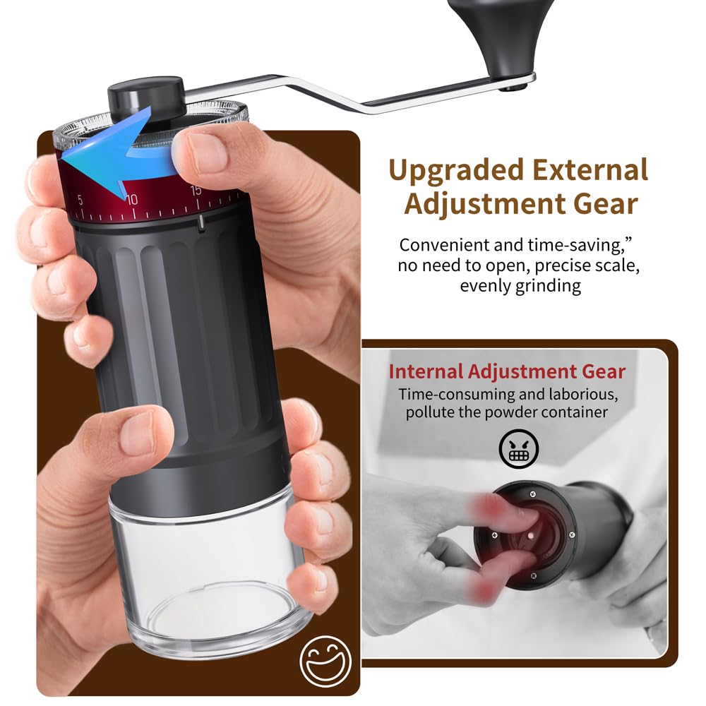 KharWette grinder shows outer adjustment dial for accurate grind settings.