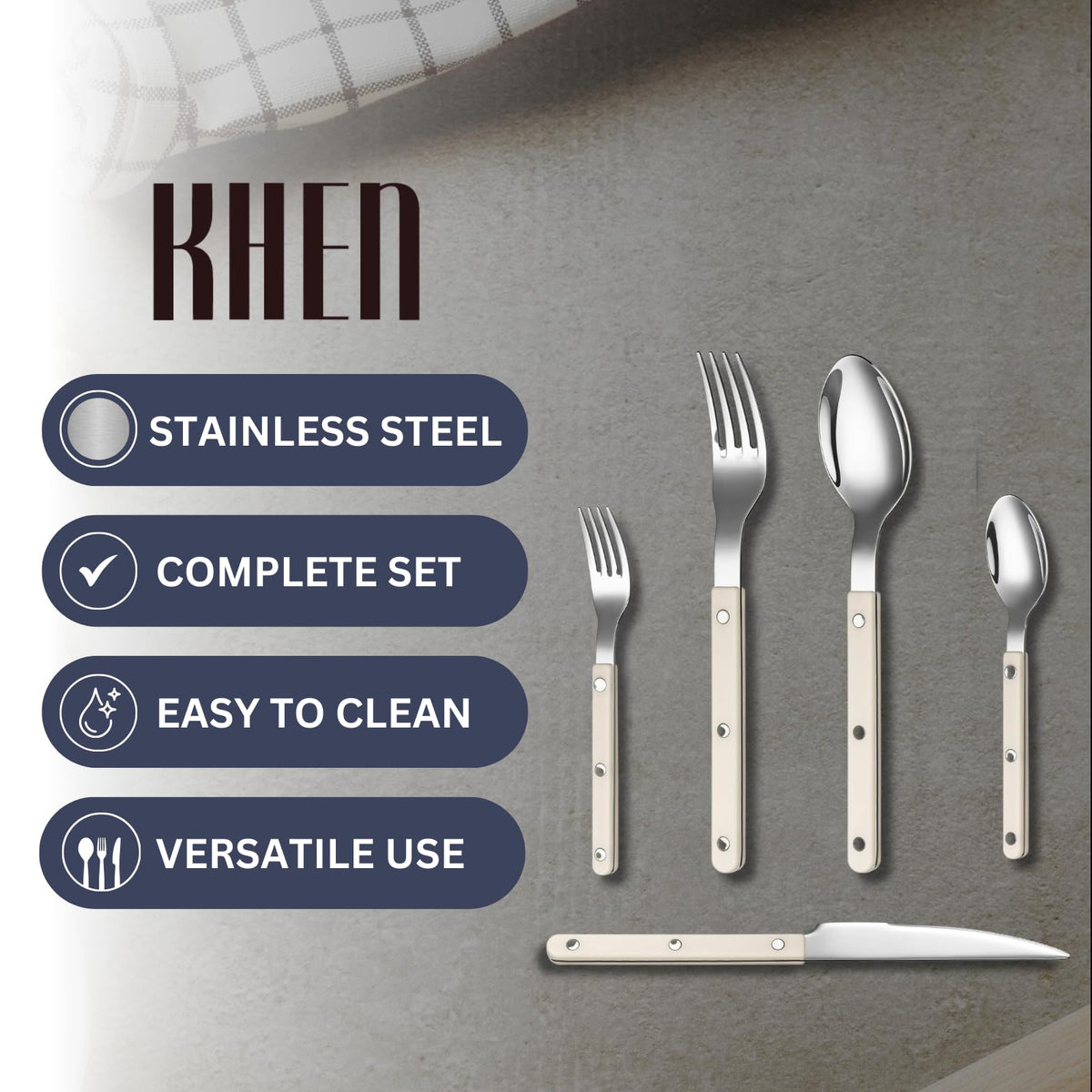 Khen comfortable grip with balanced weight enhances mealtime ease.