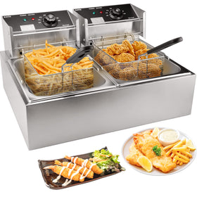 KHTD commercial deep fryer dual-basin front view shows sturdy stainless steel construction