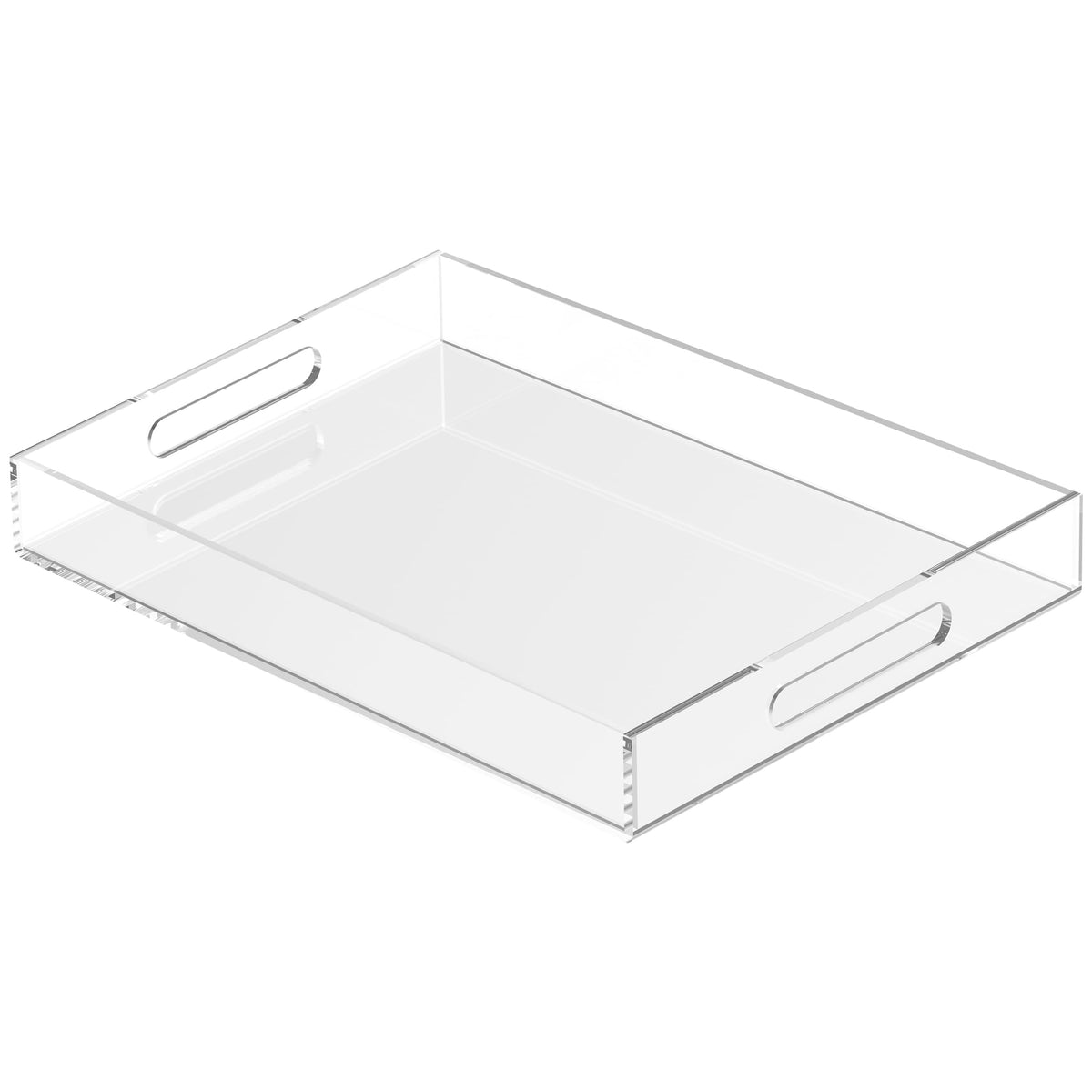 KHUBVIX acrylic tray with cut handles offers sturdy organization for beverages and snacks.