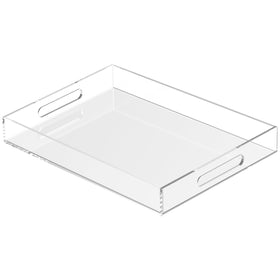 KHUBVIX acrylic tray with cut handles offers sturdy organization for beverages and snacks.