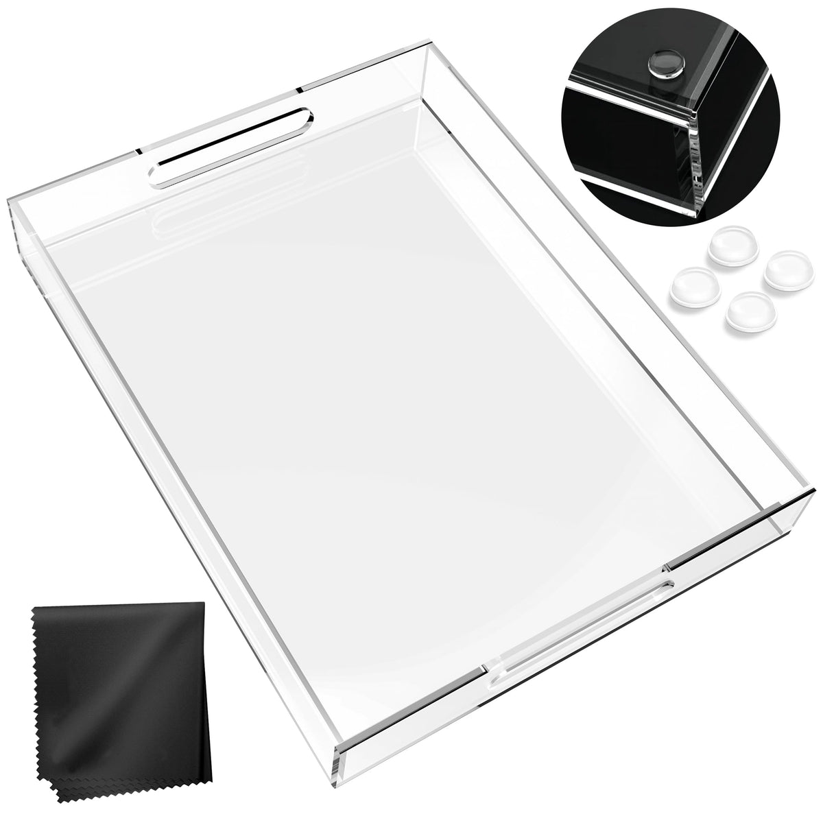 KHUBVIX clear rectangle tray adds elegance to desks and vanity organization.