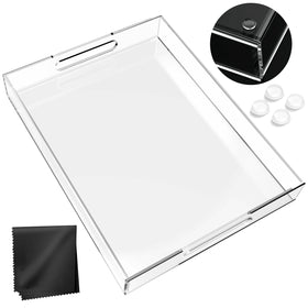 KHUBVIX clear rectangle tray adds elegance to desks and vanity organization.