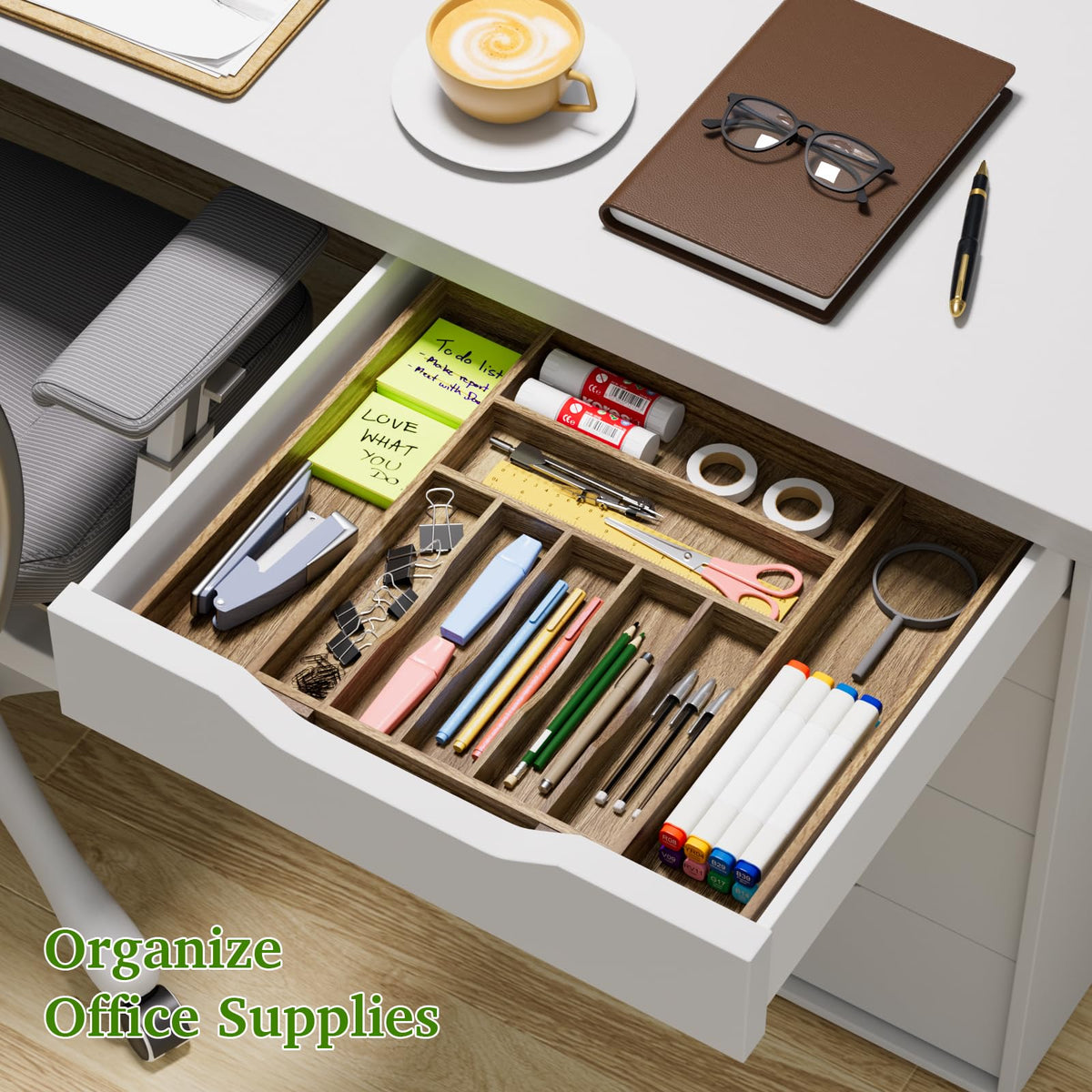 Kiasthome drawer organizer highlighting grooved dividers for easy access.