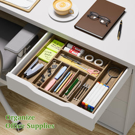 Kiasthome drawer organizer highlighting grooved dividers for easy access.