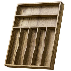 Kiasthome acacia wood silverware drawer organizer with grooved dividers for easy utensil separation