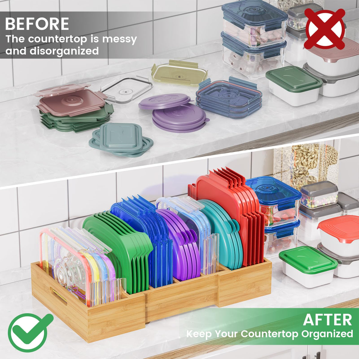Kiasthome lid organizer suitable for pantry, drawer, and cabinet setups