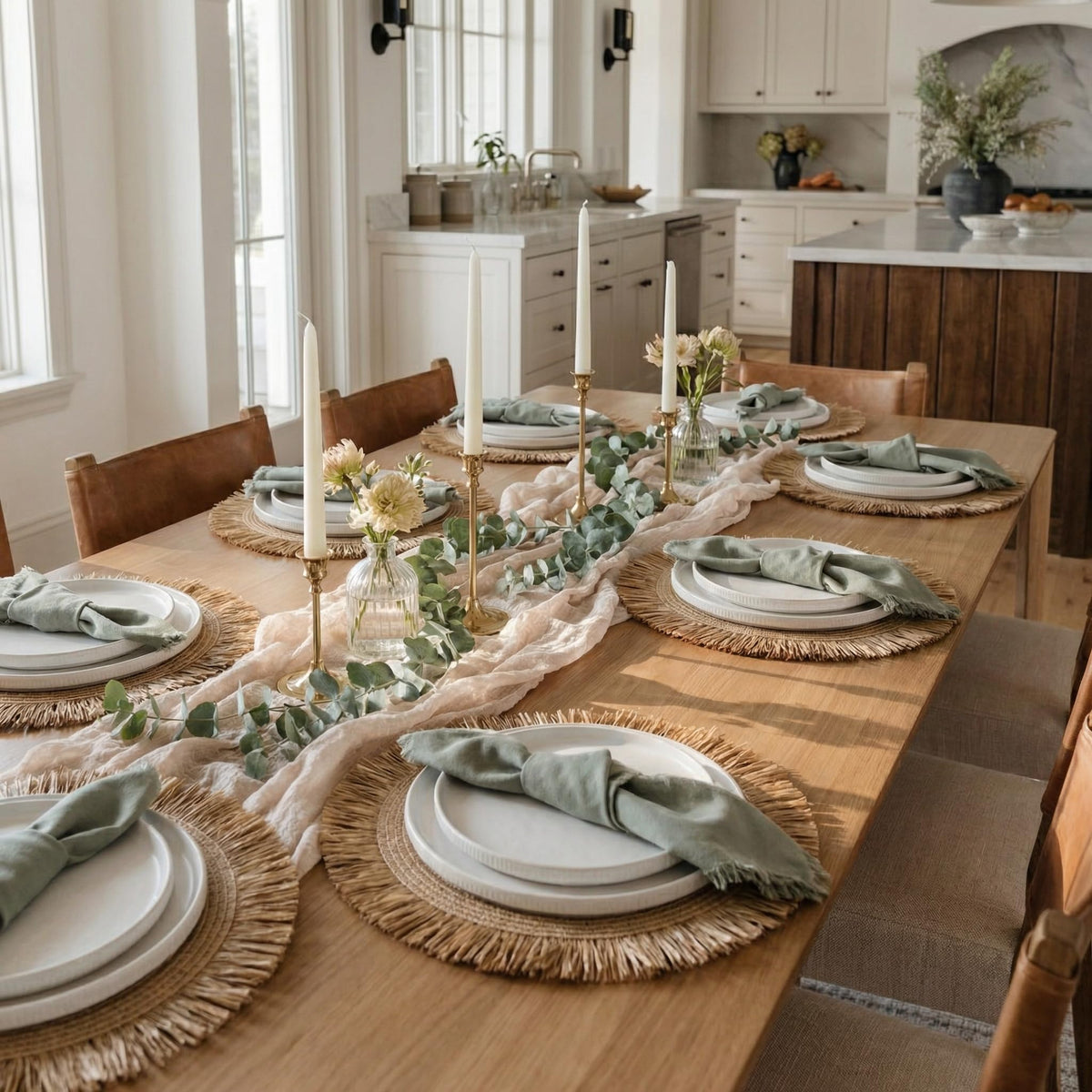 KIBAGA placemats with tassels in 15.2x15.2 inches for visual texture