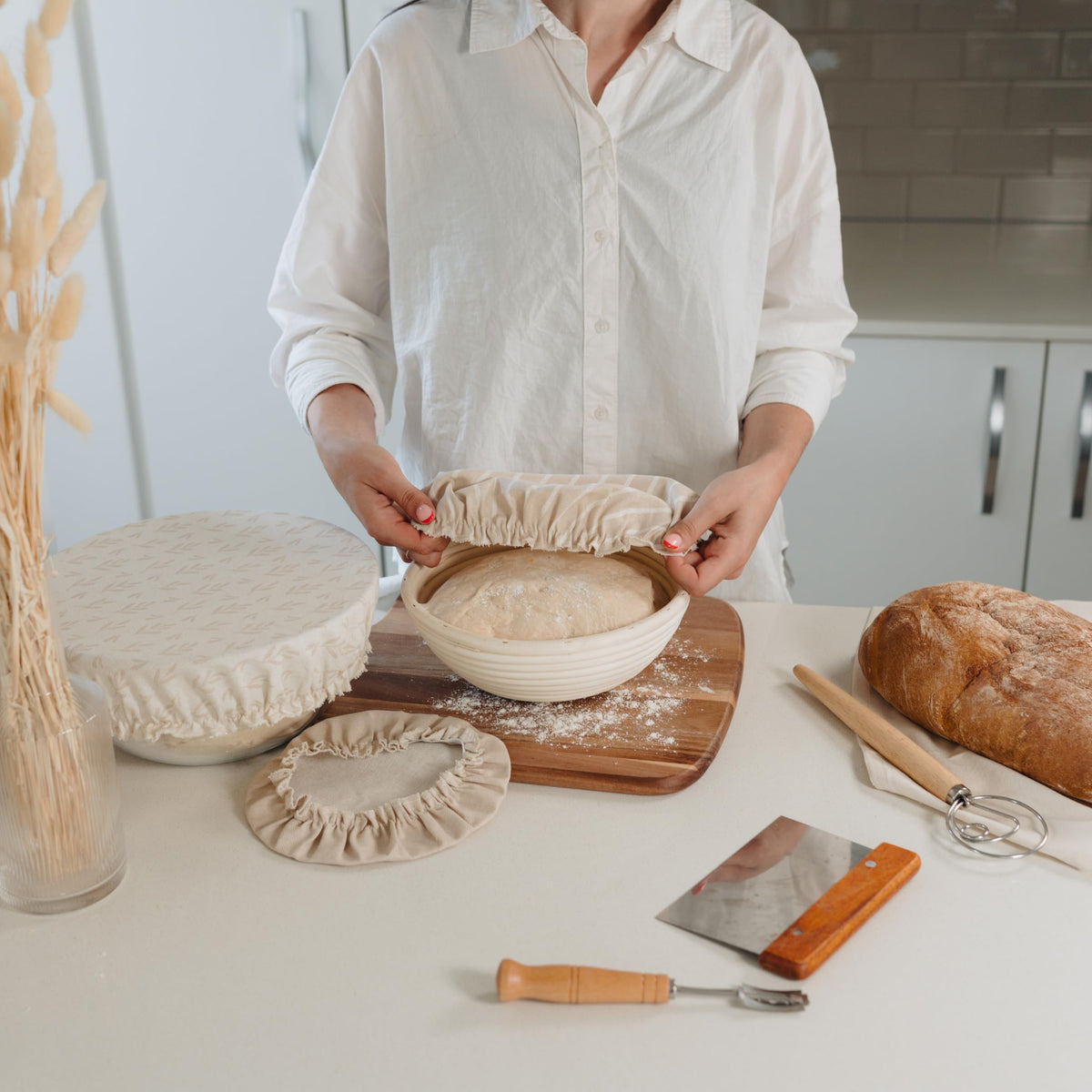 KIBAGA bread-proofing bowl cover L fits 9–11 inch bowls to preserve moisture.