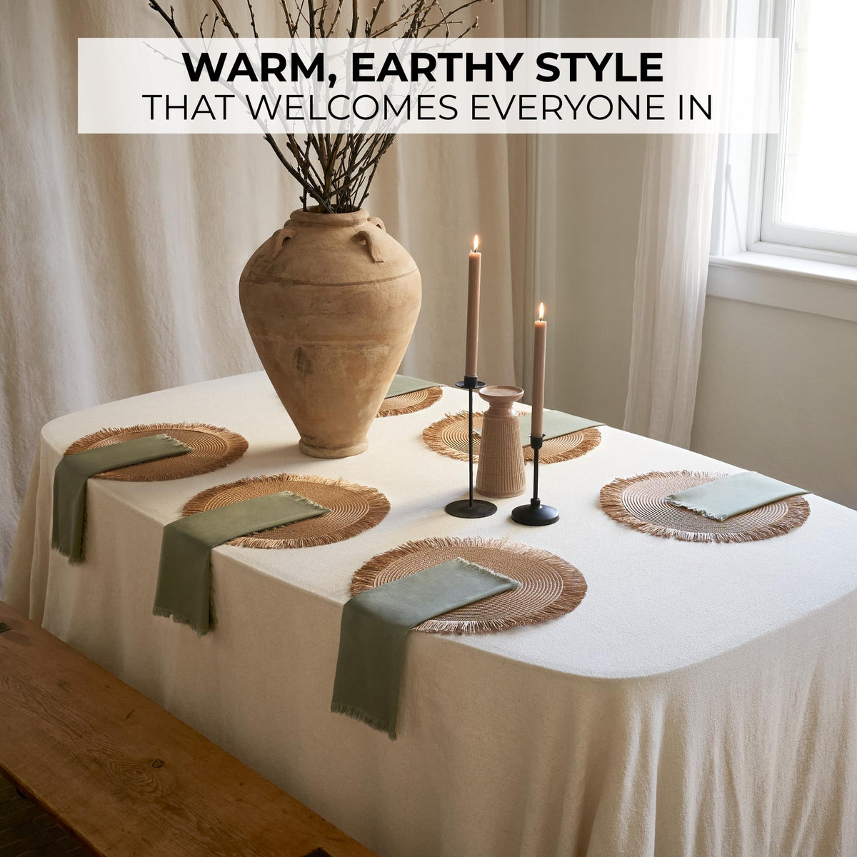Napkin folded mood with KIBAGA textile and tassel details