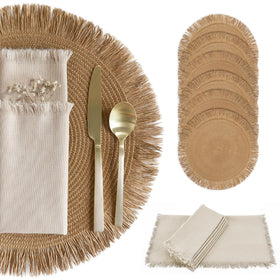 KIBAGA decorative boho placemats with tassels on a table for stylish family dinners