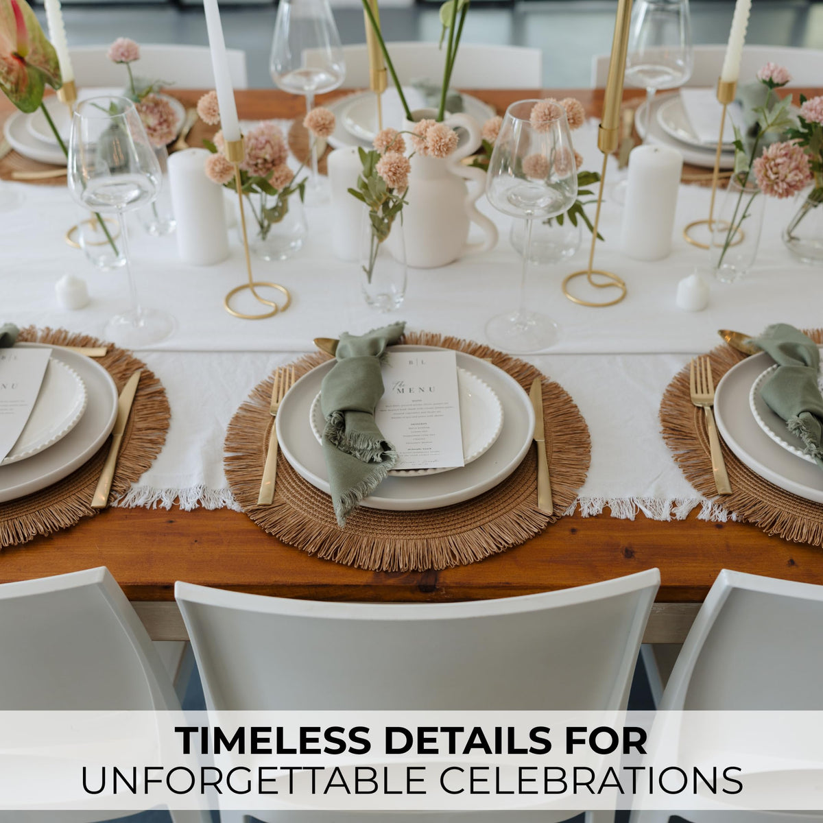 KIBAGA table setting shows coordinated placemats and napkins in a six-person layout