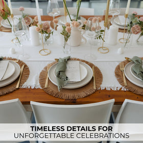 KIBAGA table setting shows coordinated placemats and napkins in a six-person layout