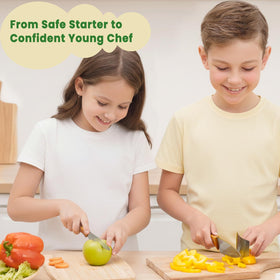 Kibbidea kids chef knife wooden handle close-up showing grip comfort