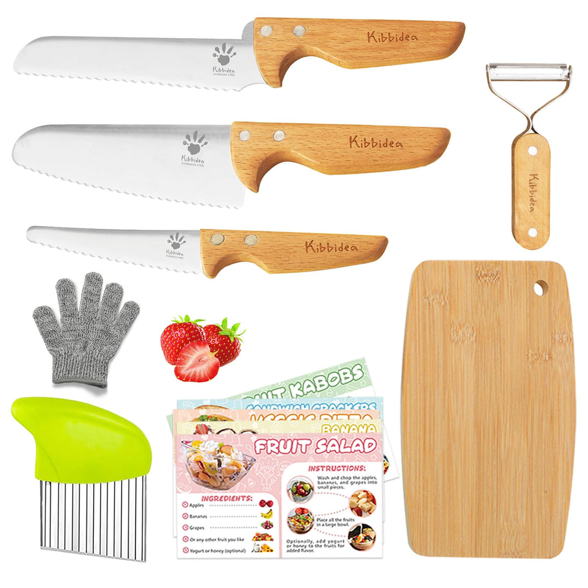 Kibbidea kids safe knife set with 11 pieces for safe early cooking experiences