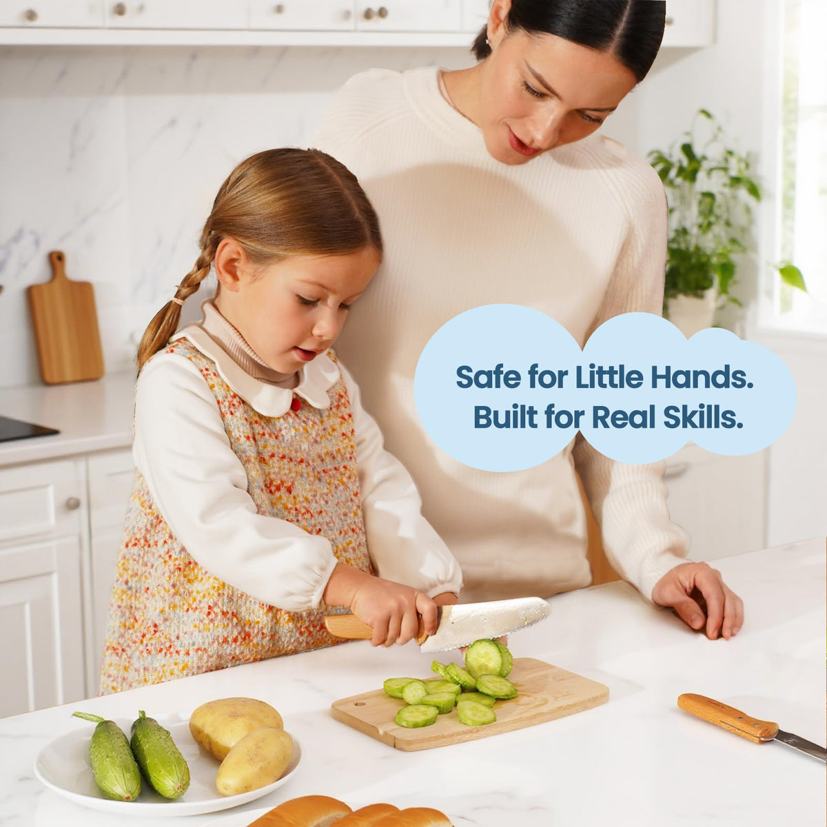 Kibbidea Kids Safe Knife Set bread knife ideal for soft bread slicing with control.