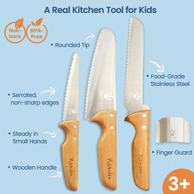Kibbidea Kids Safe Knife Set chef knife helps kids chop vegetables confidently and safely.