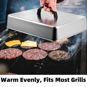 Kichwit camping grill lid expands cooking space during outdoor meals.