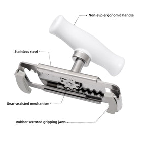Kichwit jar opener with teeth and rubber jaws grips securely for twisting.