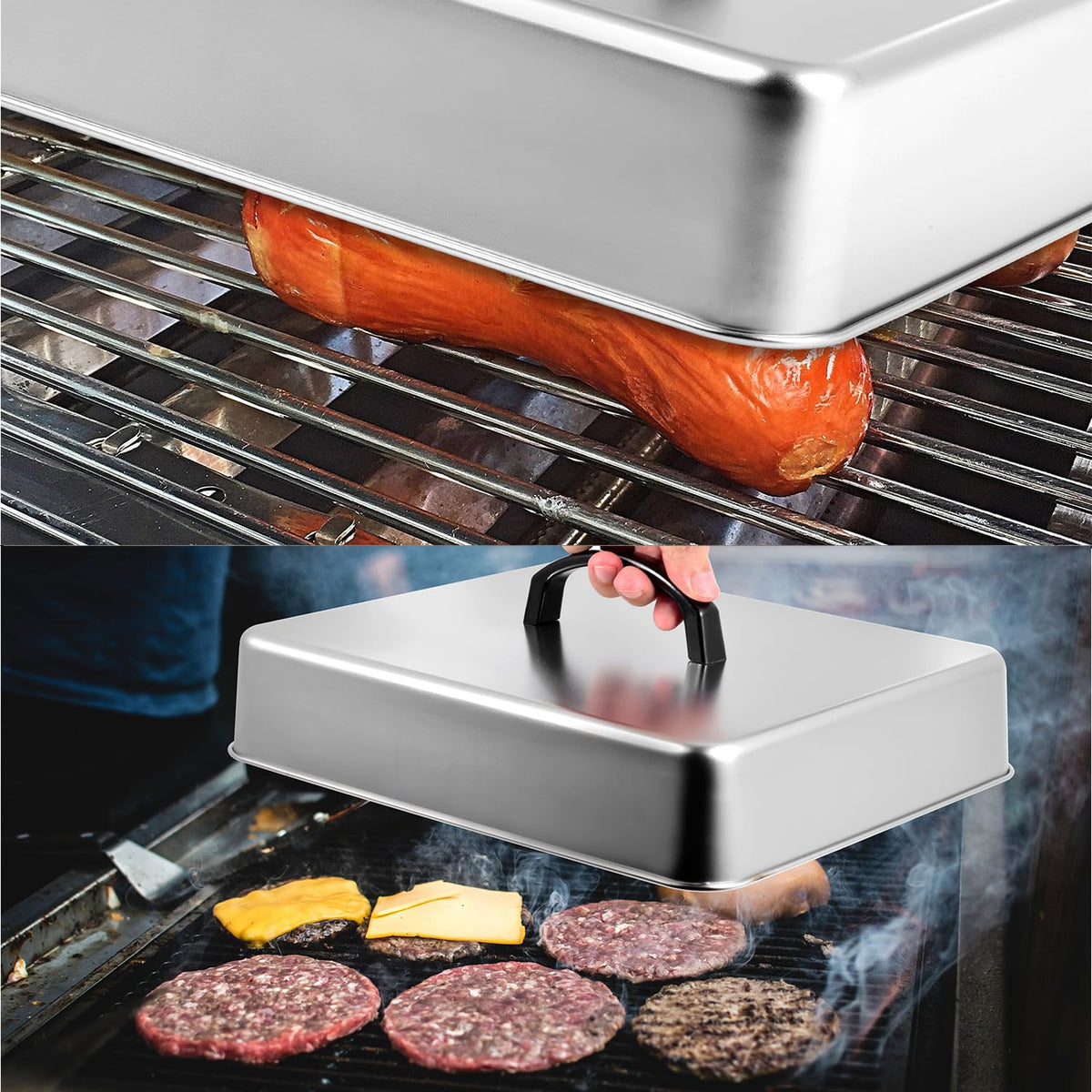 Kichwit large rectangular lid preserves griddle space for even cooking.