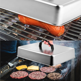Kichwit large rectangular lid preserves griddle space for even cooking.