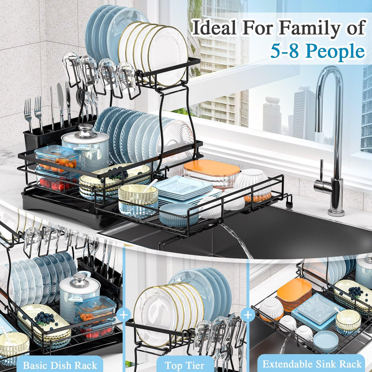 Kicyosl bottom-tier tray supports securely hold lids, bowls, and containers