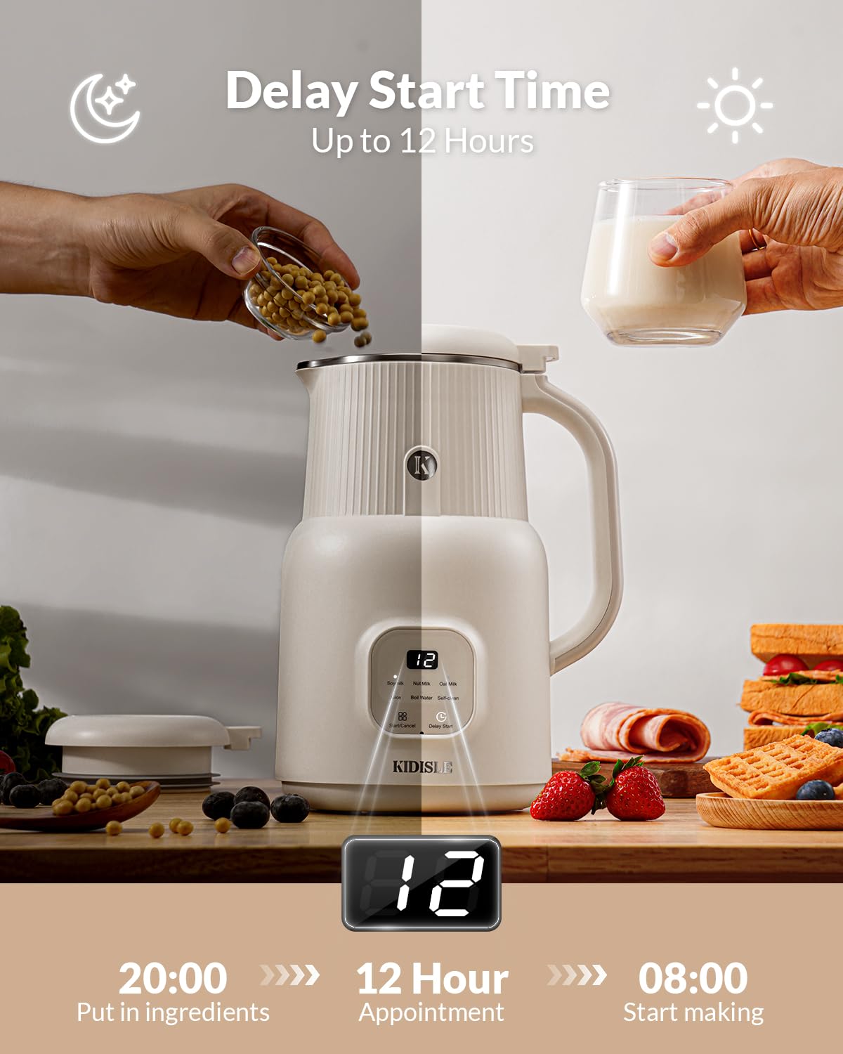 KIDISLE nut milk maker lid open image highlighting simple loading and cleaning