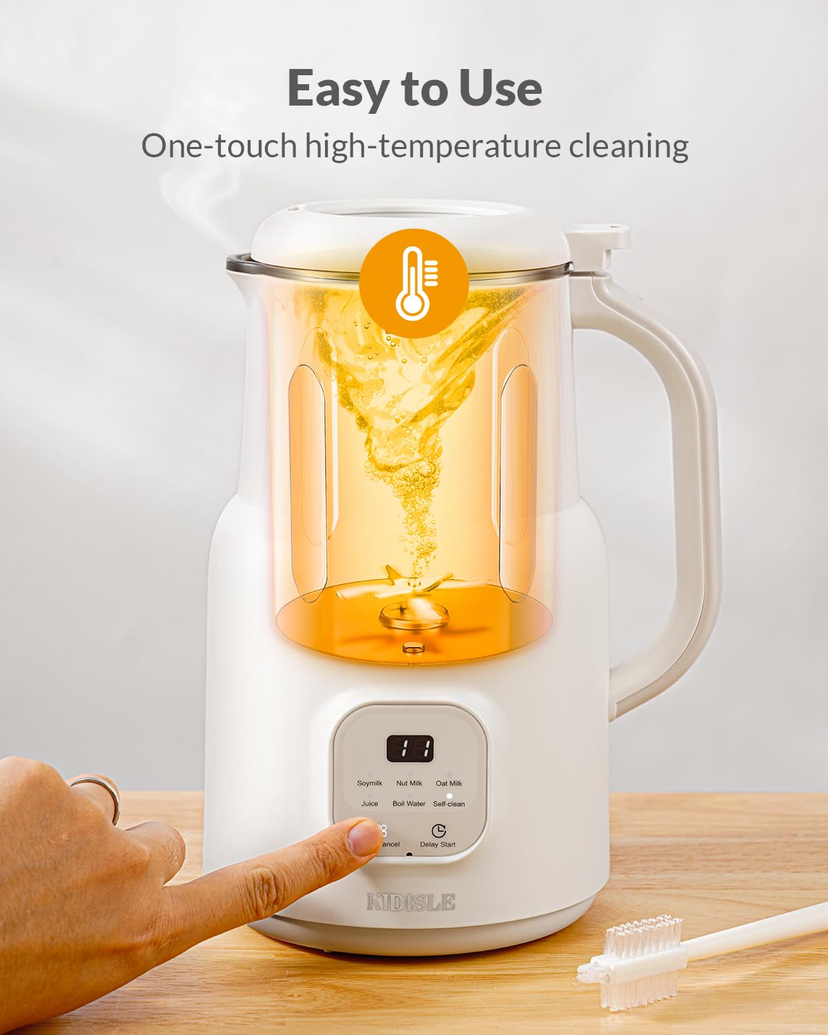 KIDISLE automatic nut milk maker self-cleaning function demonstrated for easy maintenance