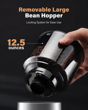 KIDISLE 12.5oz hopper shown for easy bean storage and transfer.