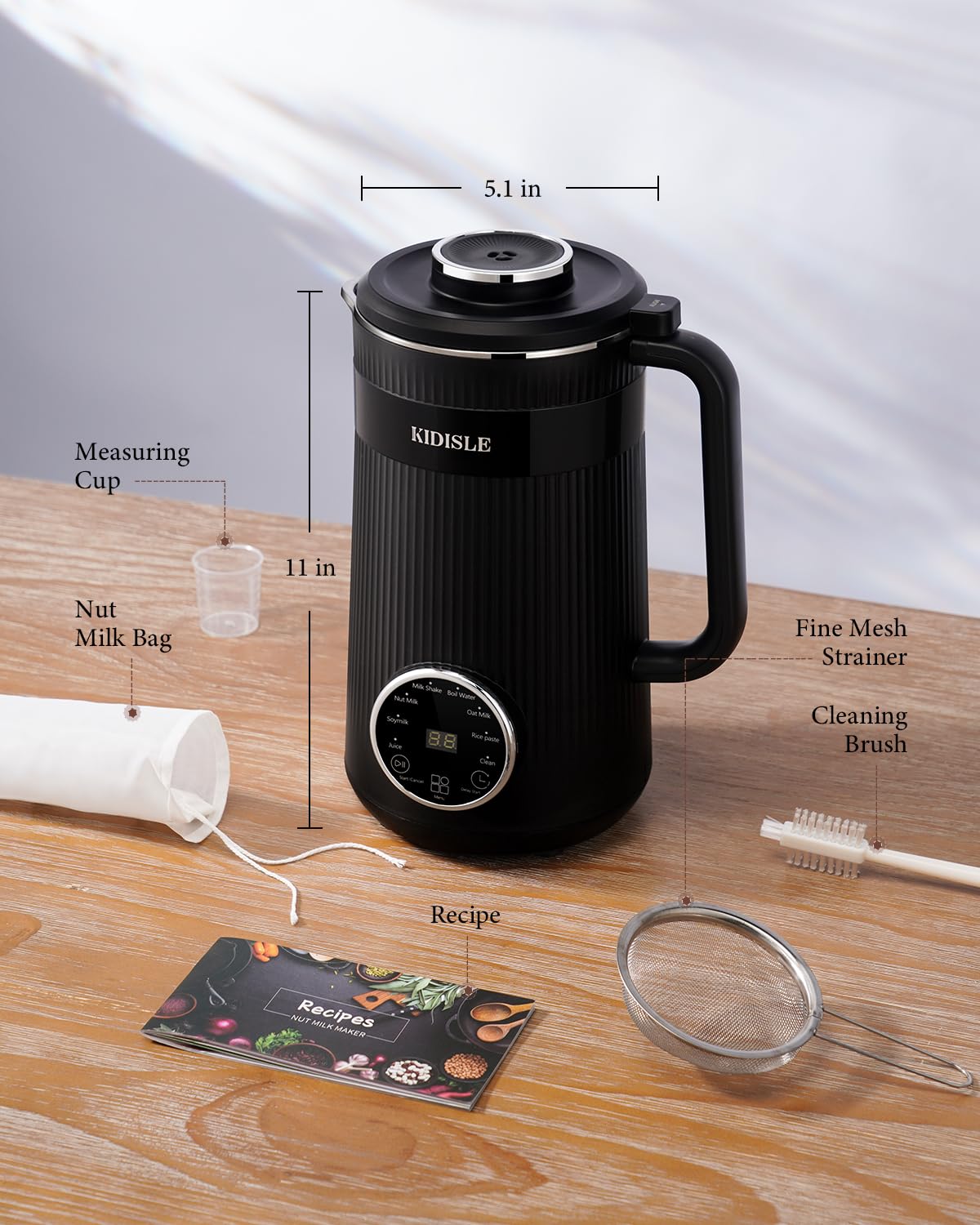 KIDISLE finished almond milk in glass ready to enjoy.