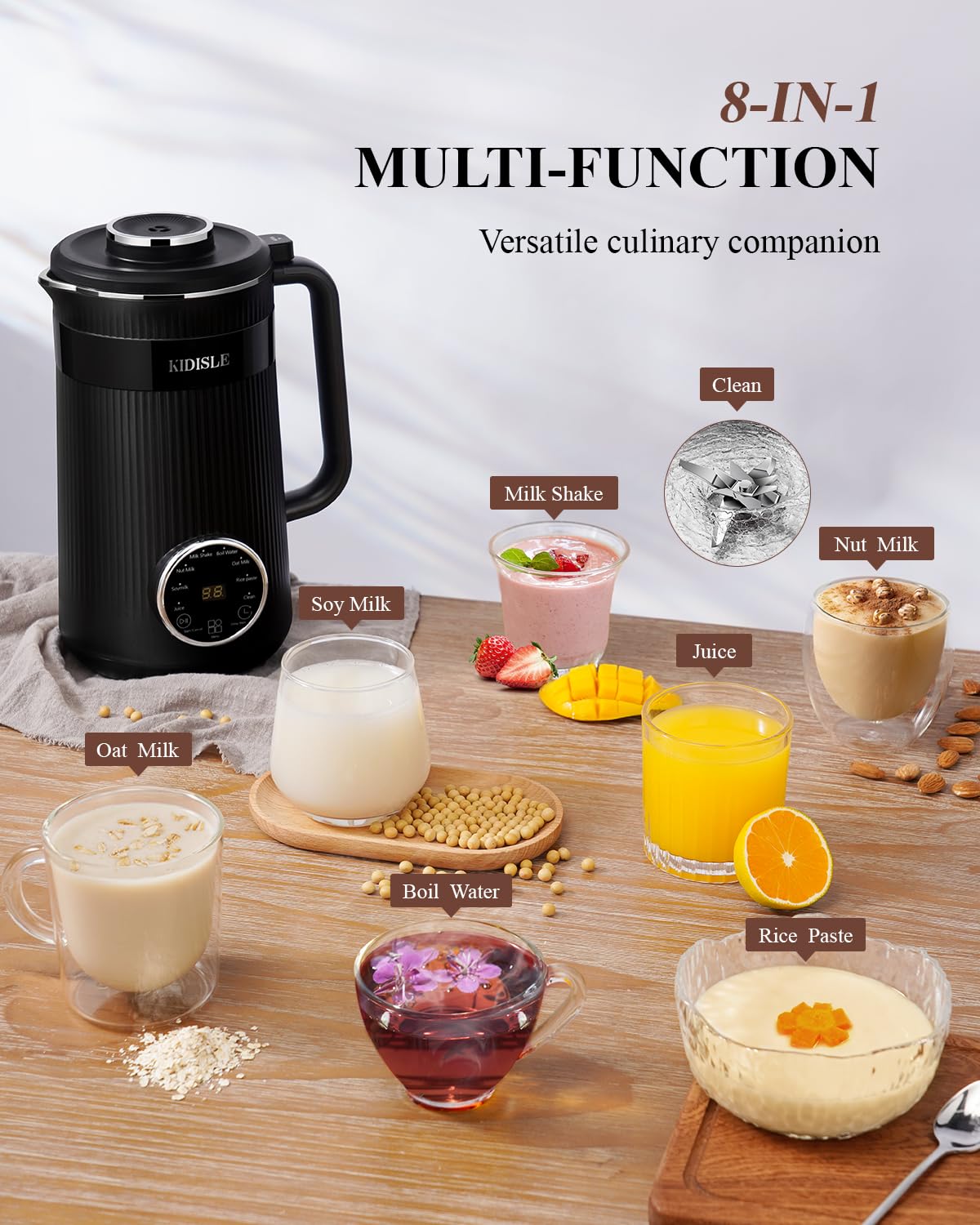 KIDISLE ingredient loading scene in the nut milk maker showing versatile home prep.