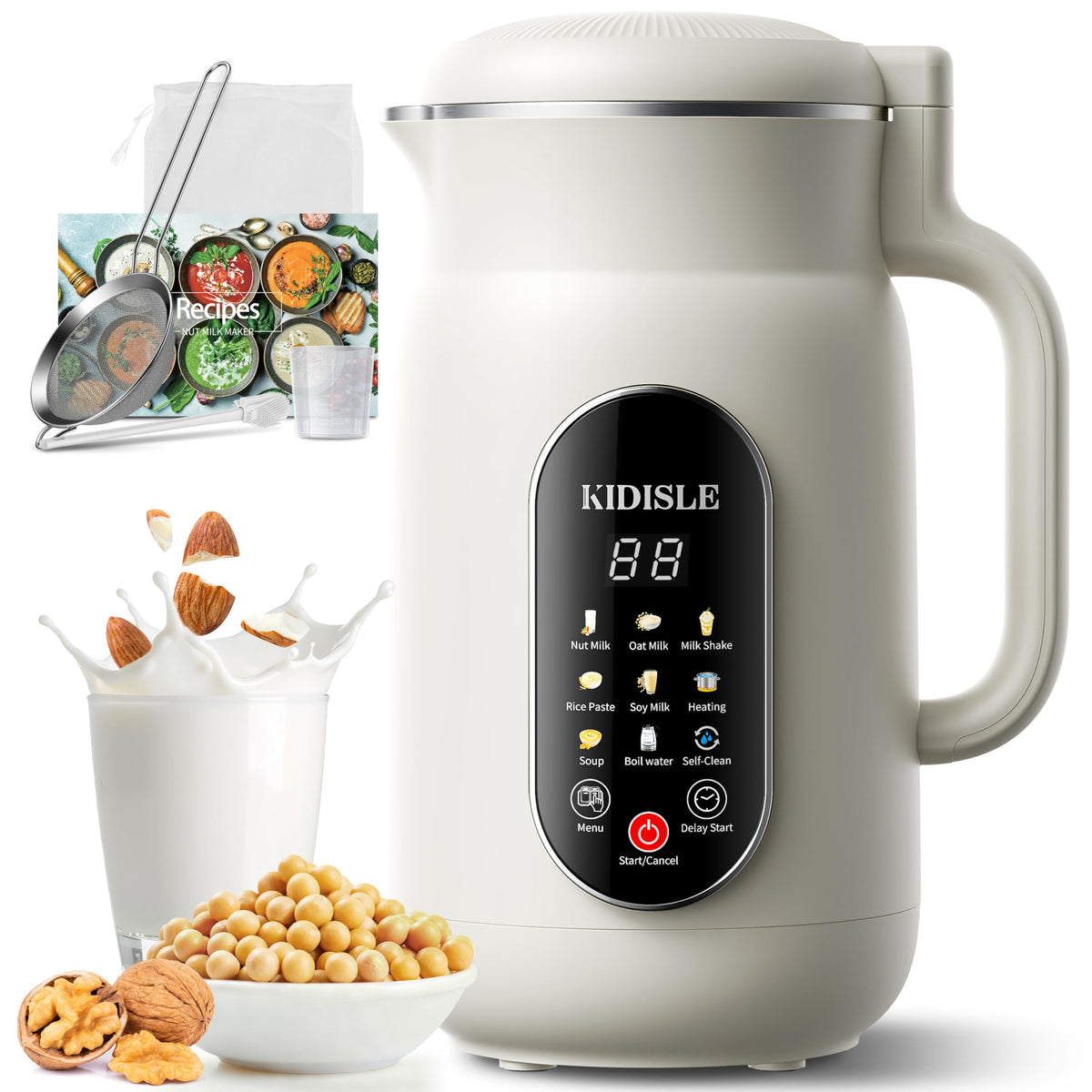 KIDISLE Nut Milk Maker shows 51oz capacity for large family batches
