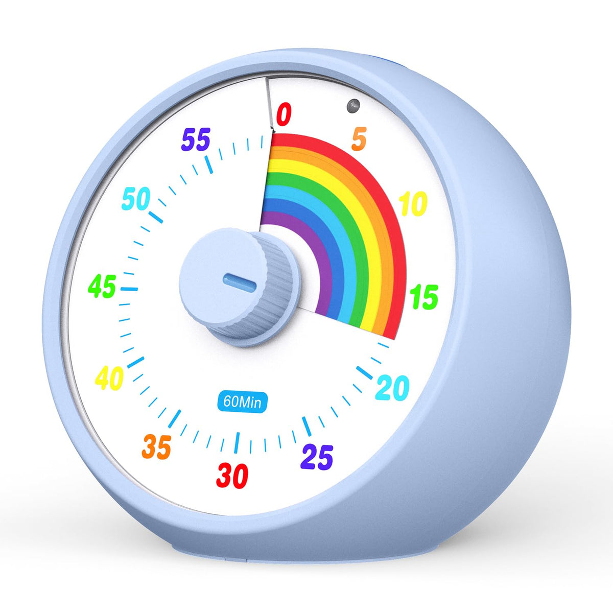 Kiecky Squirrel visual timer front view in aquamarine, showing the rainbow countdown.
