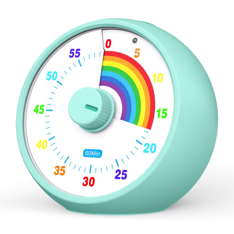 Kiecky Squirrel visual timer with rainbow pattern helps kids visualize time on the desk.