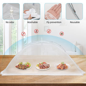 KIGEAPUEL pop-up mesh food cover demonstrates quick setup for outdoor meals.