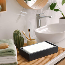 Kigley 2-inch towel tray on counter ready for guest towels