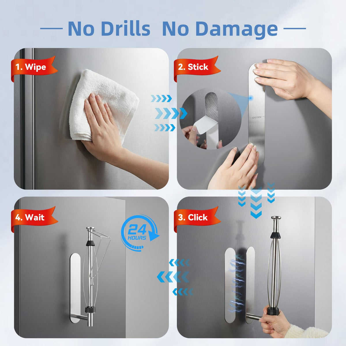 KIHOGEM adhesive metal plates included for secure placement anywhere.